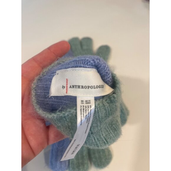 Anthropologie Two-Tone Ribbed Knit Gloves In Green & Blue Soft Wool Blend Womens - Picture 6 of 6